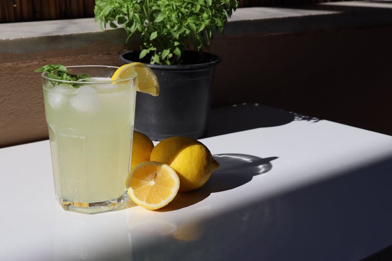 Fresh squeezed lemonade with mint garnish