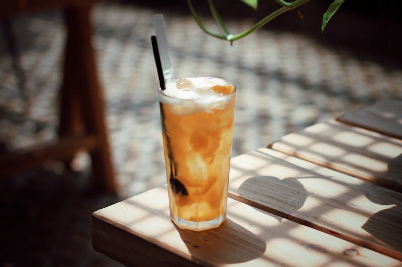 Freshly brewed house iced tea with lemon